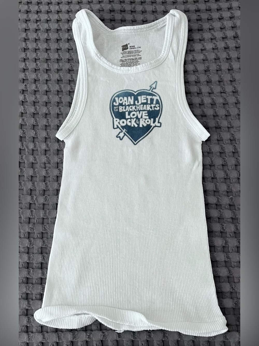 Hanes White Ribbed Tank with Navy Joan Jett Heart Graphic
